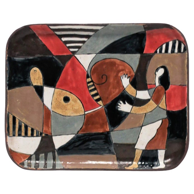 Abstract and Figural Pottery Artwork Tray For Sale