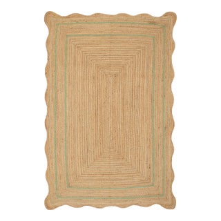 Olive Natural Jute Wave Scallop Rug 2x3 Ft. For Sale