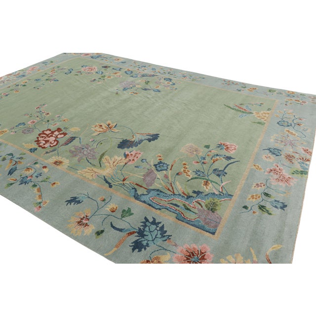 Rug & Kilim Rug & Kilim’s Oversized Chinese Art Deco Style Floral Rug in Green and Blue For Sale - Image 4 of 7