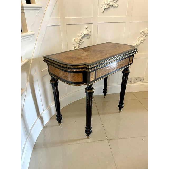 Wood Antique French Victorian Inlaid Marquetry Card/Console Table, 1860s For Sale - Image 7 of 18