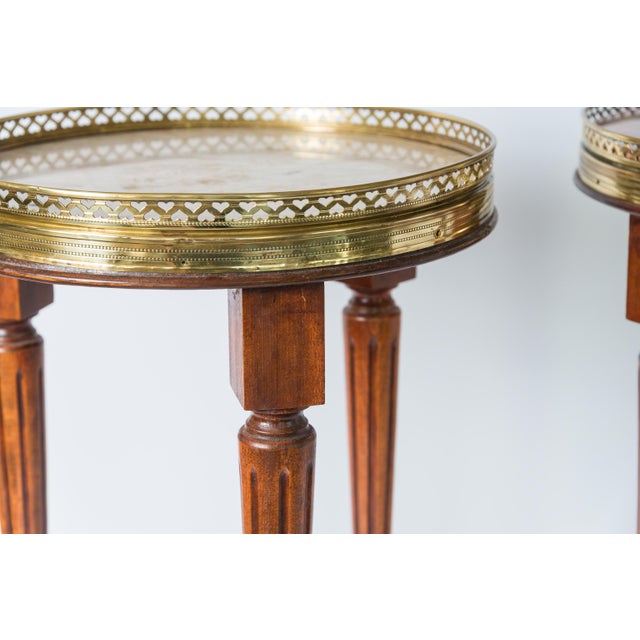Pair of French Louis XVI Style Bouillotte Marble Top Small Side Tables For Sale In West Palm - Image 6 of 10