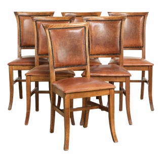 Sheepskin Dining Chairs in Warm Cognac Color with Decorative Nails, Set of 6 For Sale