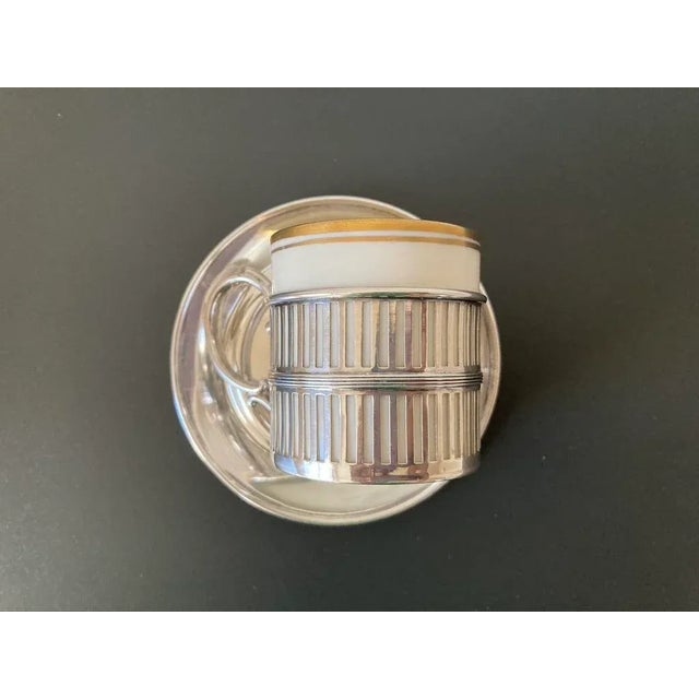 Early 20th Century Early 20th Century Irish Porcelain and Art Deco Sterling Silver Coffee Espresso Tea Demitasse Cup and Saucer by Belleek Willets - 3 Pieces For Sale - Image 5 of 12