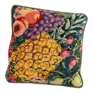 Vintage Needlepoint Fruit Design Pillow For Sale
