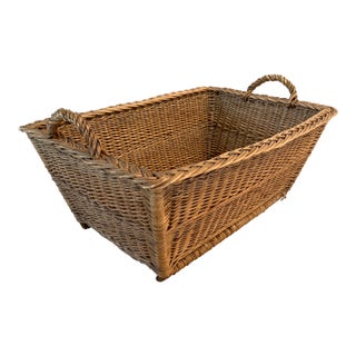 1960s Extra Large French Wicker Market Basket For Sale