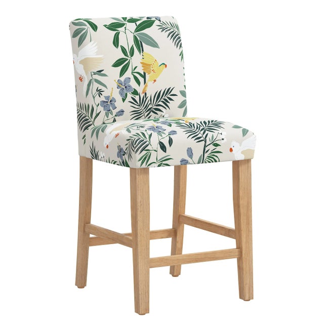 Cream Chelsea Counter Stool in Cream Belize Chinoiserie For Sale - Image 8 of 8