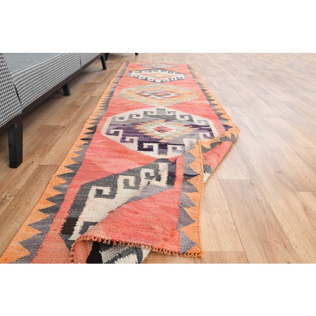 1970s Vintage Handmade Wool Cotton Orange Runner Rug For Sale - Image 9 of 11