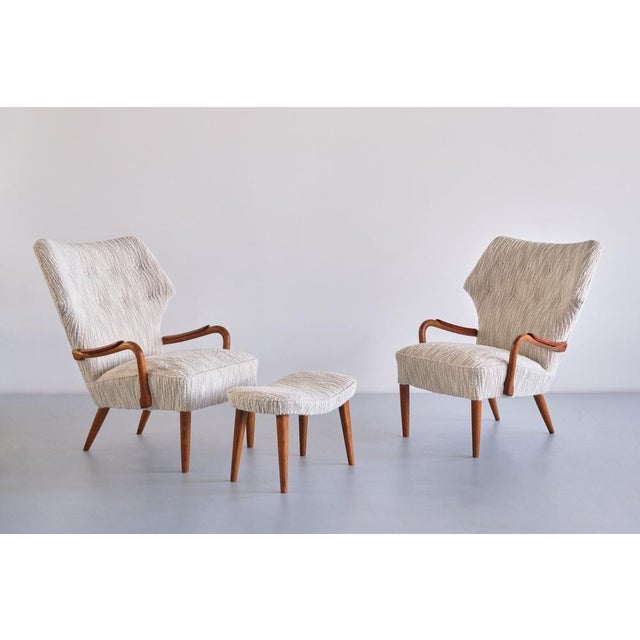 Danish Armchairs in Lelièvre Bouclé, Oak and Teak, 1956, Set of 3 For Sale - Image 17 of 17