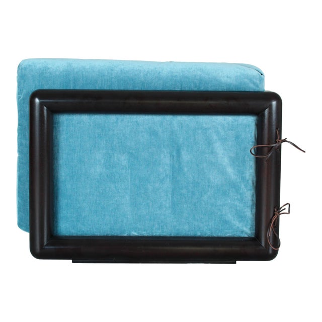 1970s Iroko Cornaro Sofa in Wood and Azure Velvet by Carlo Scarpa for Studio Simon, 1974 For Sale - Image 5 of 18