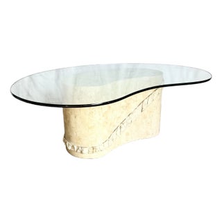 Postmodern Tessellated Stone Glass Top Kidney Coffee Table For Sale