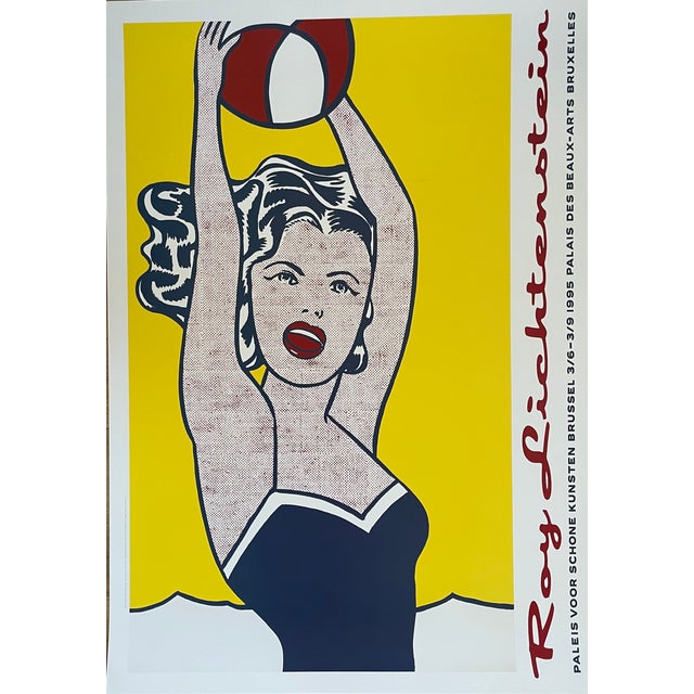 A stunning print of Girl with Ball (1961) by Roy Lichtenstein, a true icon of pop art. This vibrant and bold piece...