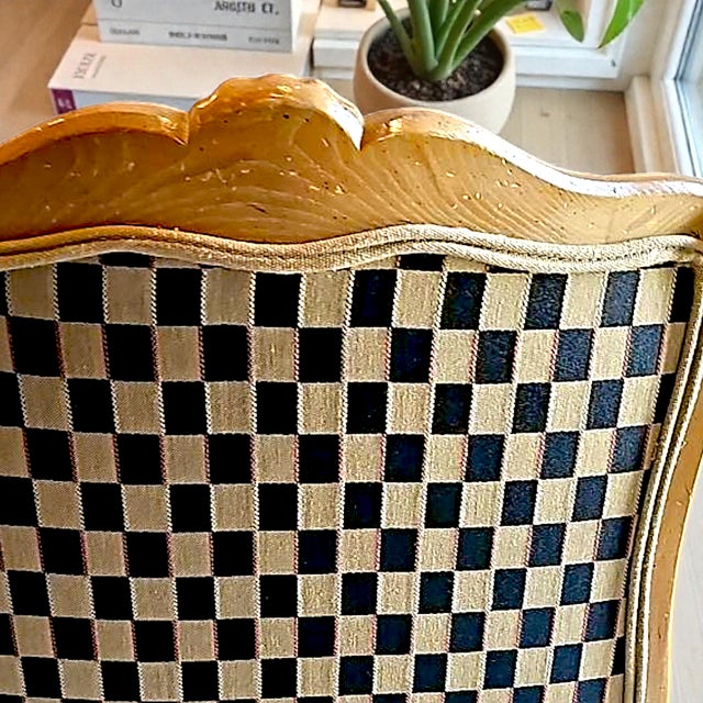 1960’s Polychromed Beechwood Louis XV Checker Upholstered Fauteuil For Sale - Image 11 of 17