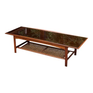 Scandinavian Mid Century Modern Teak & Rattan Coffee Table by Dux For Sale