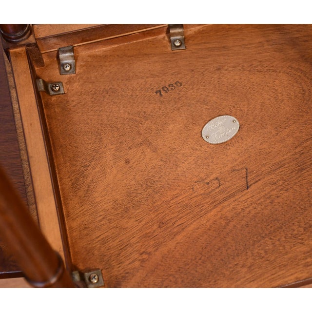 1960s Vintage Baker Furniture English Mahogany Burl Wood Nesting Tables Tiered Set For Sale - Image 10 of 13