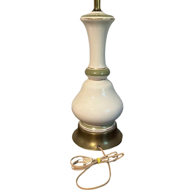 Vintage Ceramic Fall Leaves Avacado Greedn & Cream Table Lamps - A Pair For Sale - Image 4 of 4