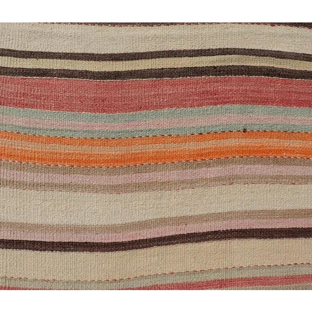 Mid 20th Century Vintage Kilim Runner With Horizontal Stripes in Pastel Vivid Colors For Sale In Atlanta - Image 6 of 12