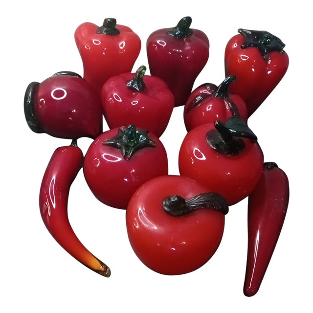 1980s Red Art Glass Fruits & Vegetables - Set of 11 For Sale