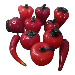 1980s Red Art Glass Fruits & Vegetables - Set of 11