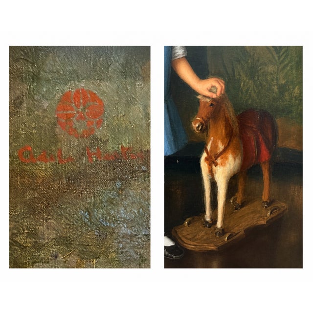 Adele Herter “Portrait of Child With Pull Toy Horse” – Oil on Canvas, Circa 1900 For Sale - Image 4 of 6