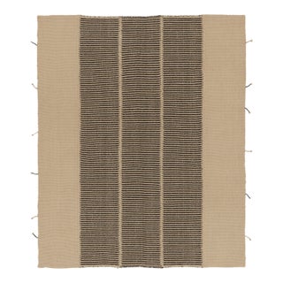 Rug & Kilim Contemporary Rez Kilim Flatweave Rug With Black & Beige Stripes For Sale