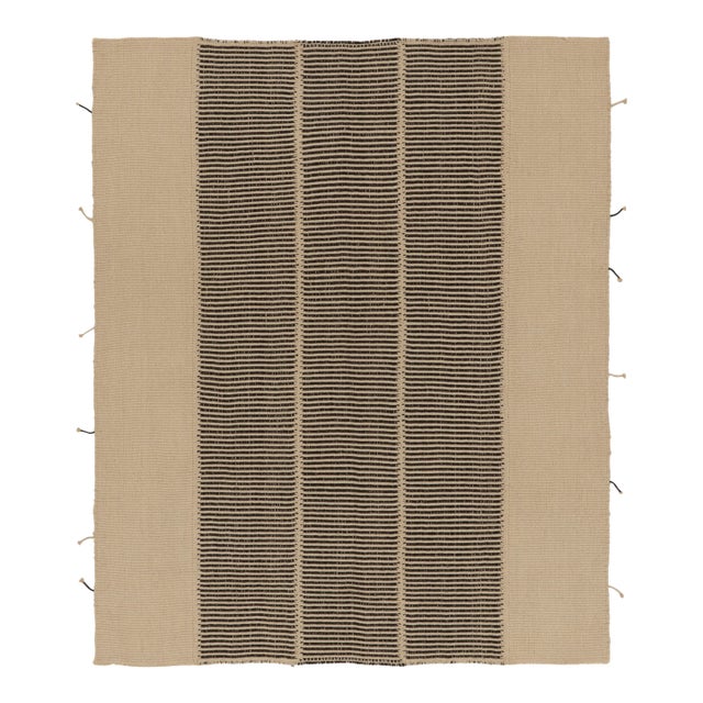 Rug & Kilim Contemporary Rez Kilim Flatweave Rug With Black & Beige Stripes For Sale