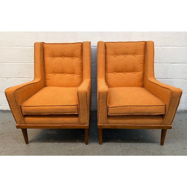 Mid-Century Modern Pair of Vintage Mid-Century Modern Orange Upholstered Armchairs For Sale - Image 3 of 13
