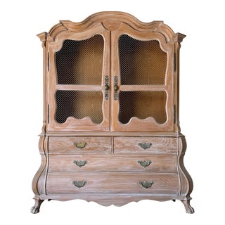 Baker French - Duck Rococo - Style Two Piece Oak Bombé Armoire For Sale