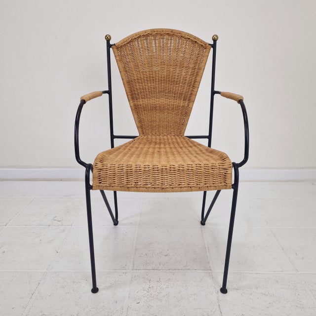Vintage Wicker and Iron Armchairs by Frederic Weinberg, 1950s, Set of 8 For Sale - Image 6 of 18