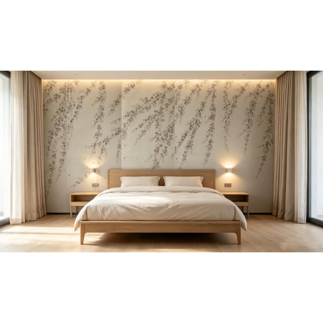 Bring a sense of timeless elegance and quiet luxury to your interior with this hand-painted Chinoiserie wallpaper mural....