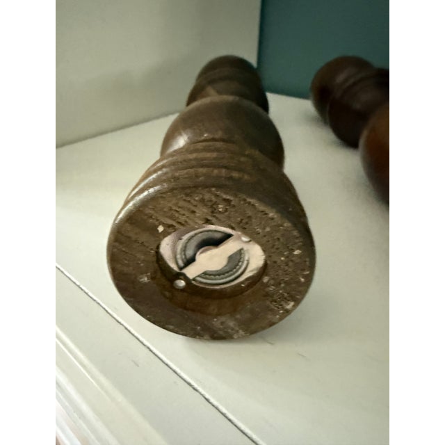 Brown Mid-Century Catalina Wooden Salt Shaker & Pepper Mill Set 11" Tall Japan For Sale - Image 8 of 8