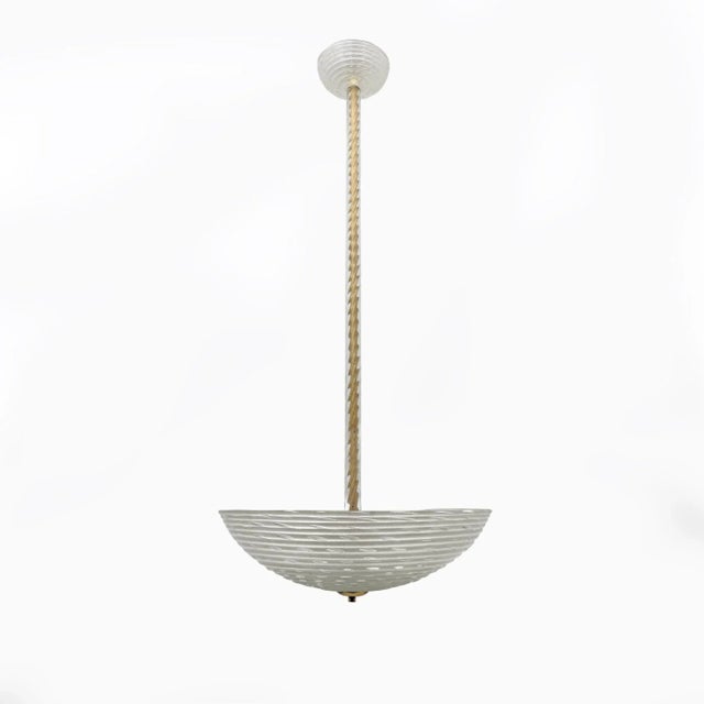 Art Deco Murano Italian Glass Pendant Chandelier Pulegoso attributed to Ercole Barovier, 1930s For Sale - Image 8 of 8