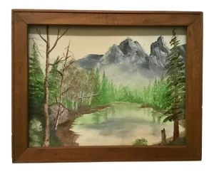 Vintage Framed Oil Landscape Painting on Canvas