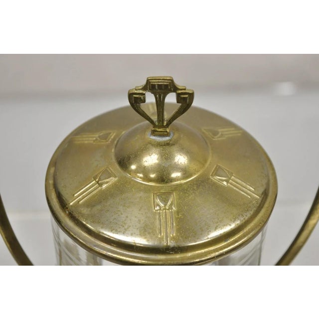 Early 20th Century Antique German Art Nouveau Brass Metal Pickle Castor With Etched Glass Insert For Sale - Image 5 of 11