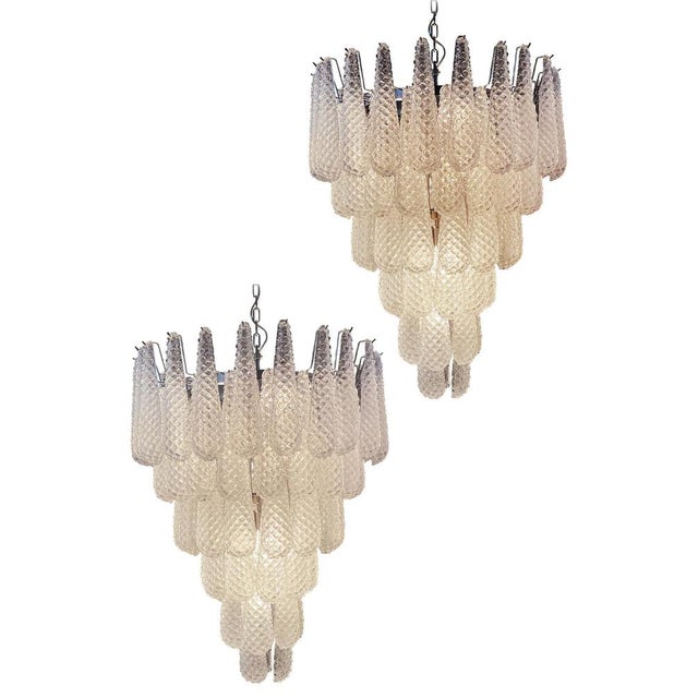 Italian Murano Glass Petals Drop Chandeliers, 1970s, Set of 2 For Sale - Image 17 of 18