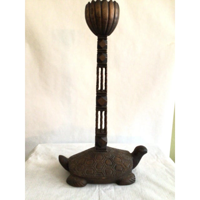 Mid-Century Modern 1960s Hand-Carved Wood Turtle Candlestick For Sale - Image 3 of 10