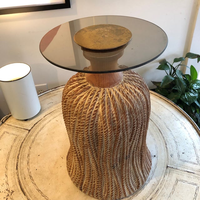 Gold 1980s Hollywood Regency Old Wood Yellow Pine Carved Tassel Side Table For Sale - Image 8 of 9