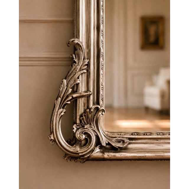 Wood Late 20c Rococo Silver Wood Floor Mirrors by Artisans - Pair- 2 Pc For Sale - Image 7 of 18