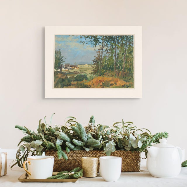 Paper Wooded Landscape Oil Painting on Paper, Circa 1900-25 For Sale - Image 7 of 7