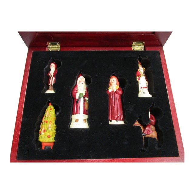 Set of 6, Judi Vaillancourt Folk Art Christmas Ornament Collection Created in Collaboration With Possible Dreams for Neiman Marcus 2001 For Sale