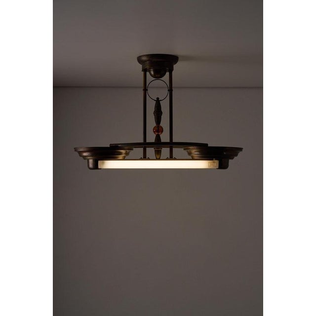 Art Deco Double Fluorescent Ceiling Fixture in Patinated Bronze, 1930 For Sale - Image 4 of 12