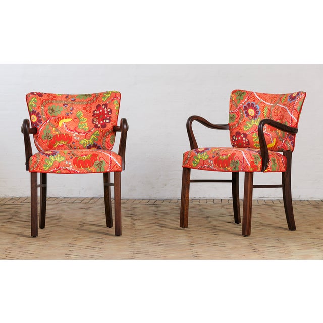 Danish Oak Armchairs with Printed Upholstery from Josef Frank, 1940s, Set of 2 For Sale - Image 3 of 5
