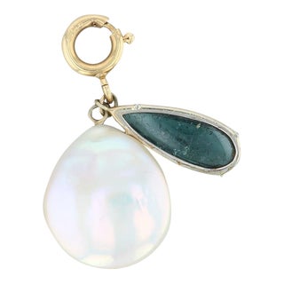 Cultured Pearl Indicolite Charm 18k Gold Gemstone Drop Nordstrom Pendant For Sale