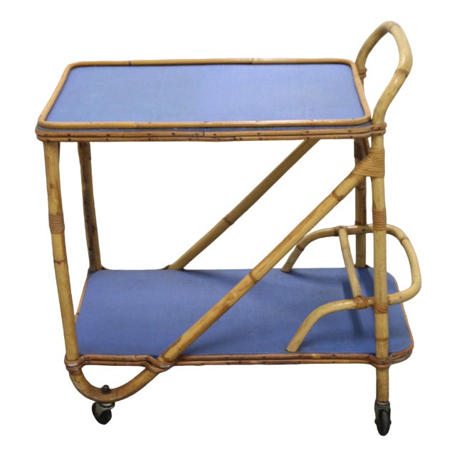 Desserte De Bar / Table Roulante Mi-siècle – Bambou Rotin – Vintage Français