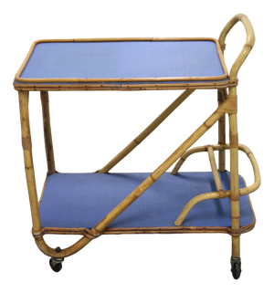 Mid-Century Bamboo and Rattan Rectangular Serving Bar Cart Trolley, France, 1960s
