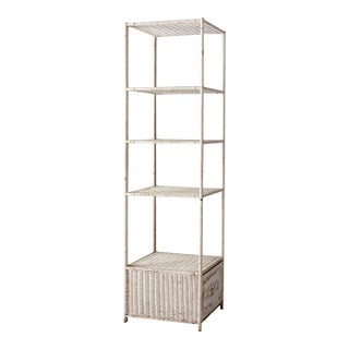 Vintage White Wicker Etagere Shelf With Drawer For Sale