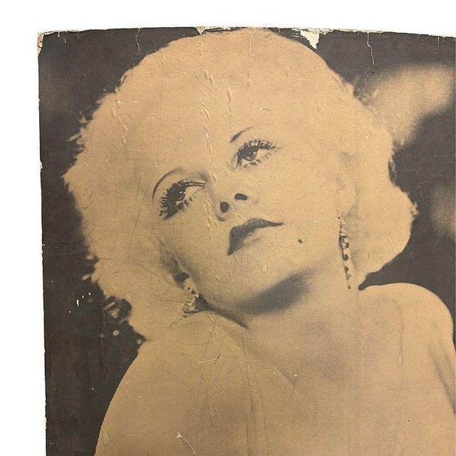 Mid-Century Modern 1950s 40" Tall Sepia Hollywood Starlett Photograph Jean Harlow Mounted to Pressboard For Sale - Image 3 of 5