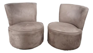 Pair of Vintage Modern Rotating Microfiber Slipper Accent Chairs