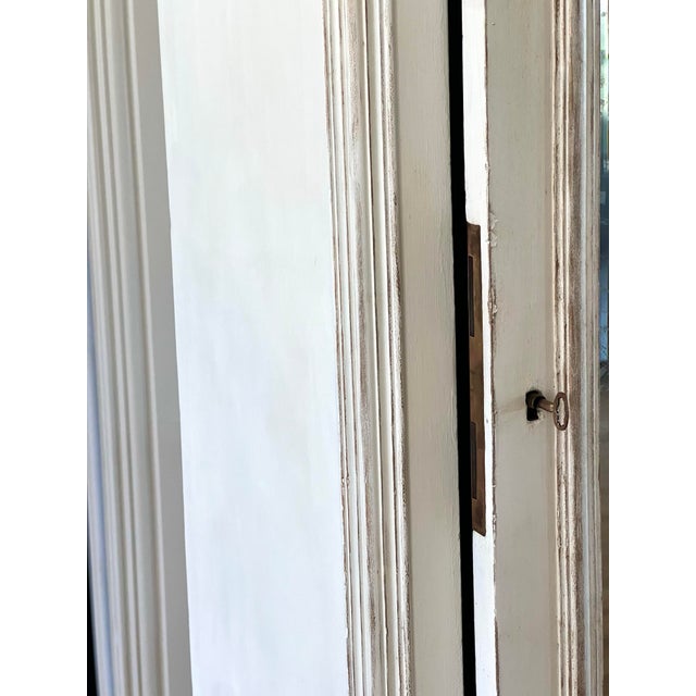 Mid 19th Century 19th Century French Hand-Carved Mirrored Armoire – Single Door, Ornate Crest, Distressed White For Sale - Image 5 of 12