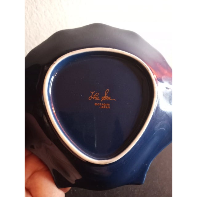 1970s Otagiri Japan Cobalt Blue Ceramic the Sea Trinket Holder & Bud Vase Set- 2 Pieces For Sale - Image 4 of 9