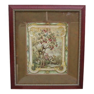 Monkey Print in a Red and Gilded Frame For Sale